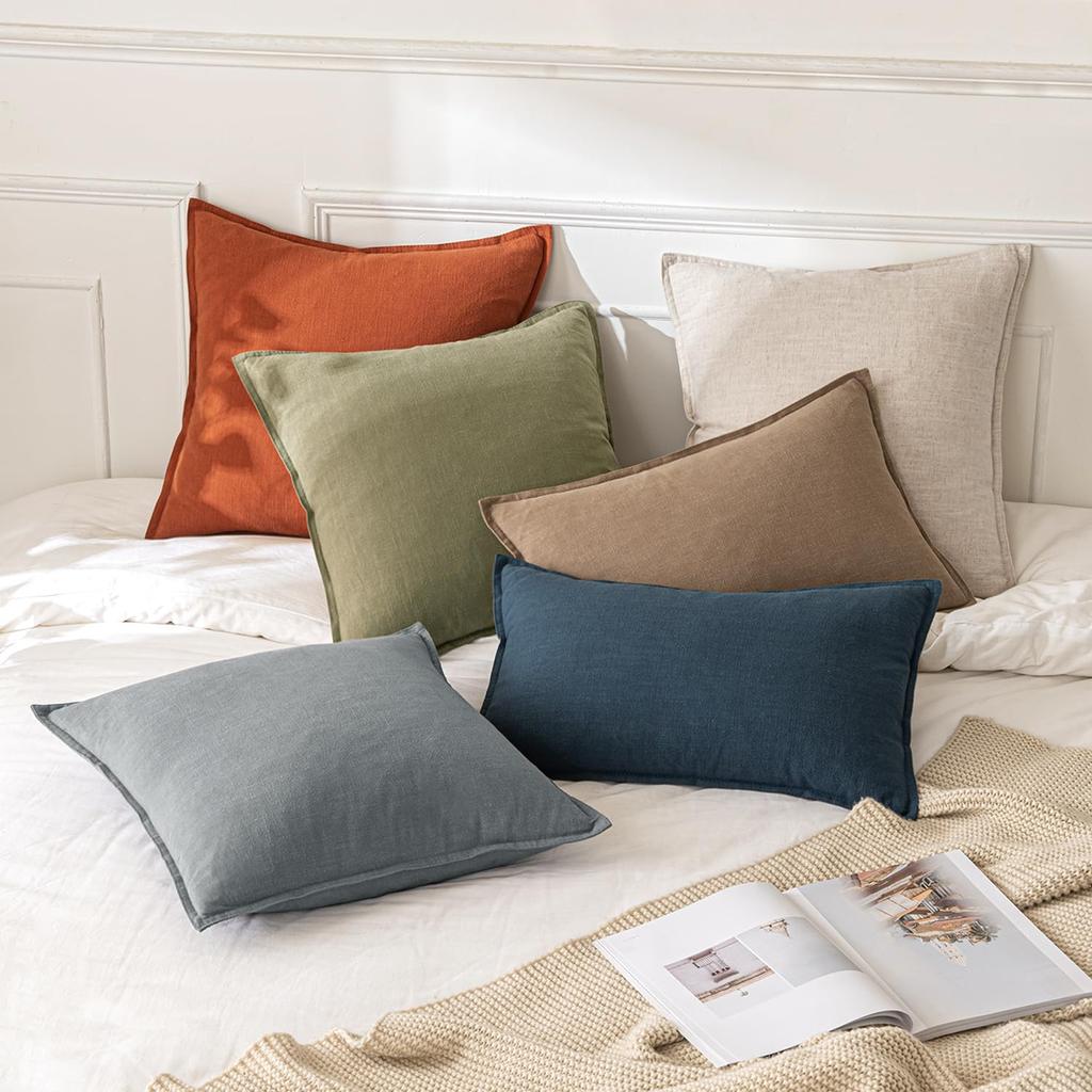 Decorative Linen Pillow Covers Natural Boho Farmhouse Neutral Christmas Couch Throw Pillows for Bed Pack of 2 Accent Pillowcase
