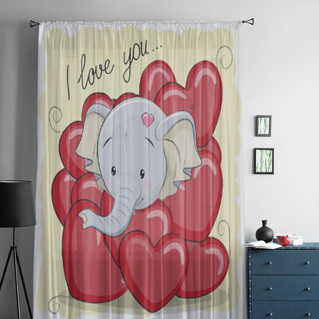 Niedliche Cartoon-Elefanten und Herzen Tüllvorhänge zur Wohnzimmerdekoration Moderne Schleier Chiffonvorhänge Schlafzimmer Transparent Voile