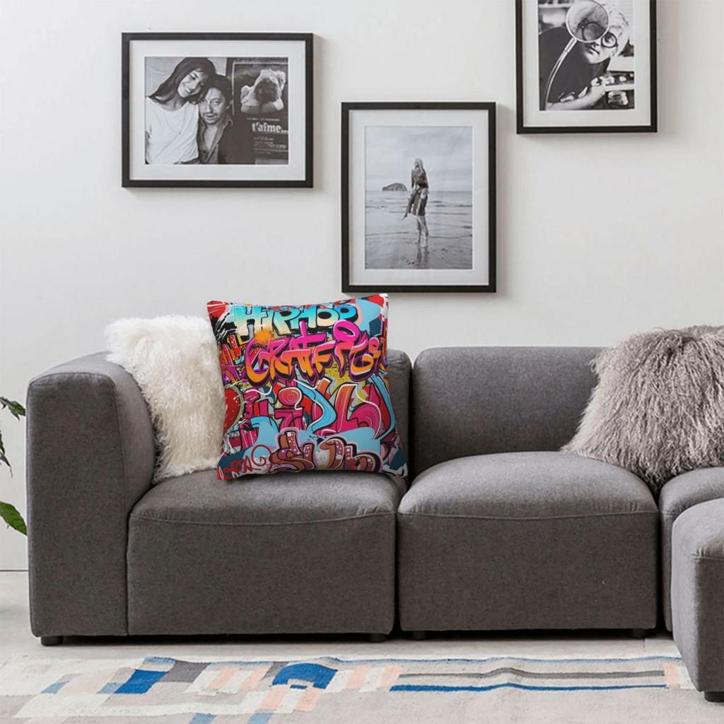 Graffiti Hip Hop Square Pillowcase Polyester Linen Velvet Pattern Zip Decor Throw Pillow Case Sofa Seater Cushion Cover 45X45