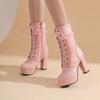Fashion Fashion Mid-calf Boots Women Platform Autumn Winter Shoes Lovely Sweet Lace Up Pink White Lolita Shoes Girls Boots Large Size 48