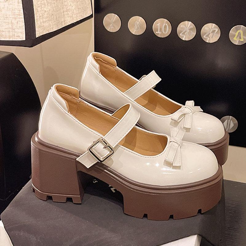 

Модные туфли Мэри Джейн на толстой подошве, женские, 2025 весна-осень, новые туфли-лодочки на массивном высоком каблуке, универсальные винтажные кожаные лоферы 34 бежевый