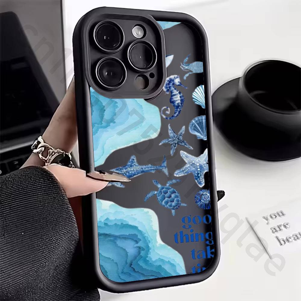 Marine Animals Sea Elements Phone Case For iPhone 11 13 17 15 12 14 Pro Max air Plus SE Soft Matte Cover
