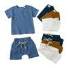 Kids' Summer Cotton Linen Two-Piece: Short Sleeve T-shirt & Shorts Set