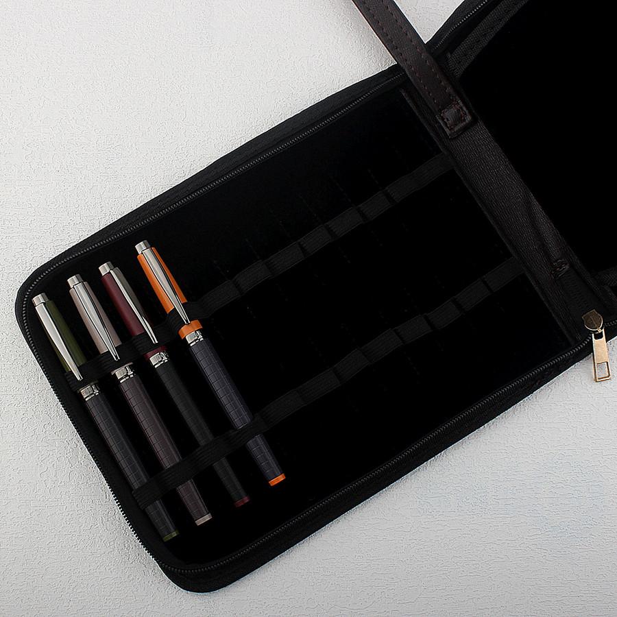 24 Brown Pencil Bag Pen Case for Fountain Pen, PU Holder Display Pouch Storage Large Capacity Waterproof Office Business