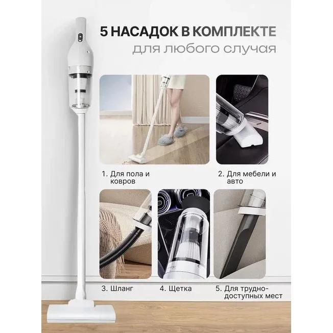 Vertical cordless powerful vacuum cleaner with a lightweight body and battery life up to 60 minutes, white, 2 in 1, for home, computer, car and