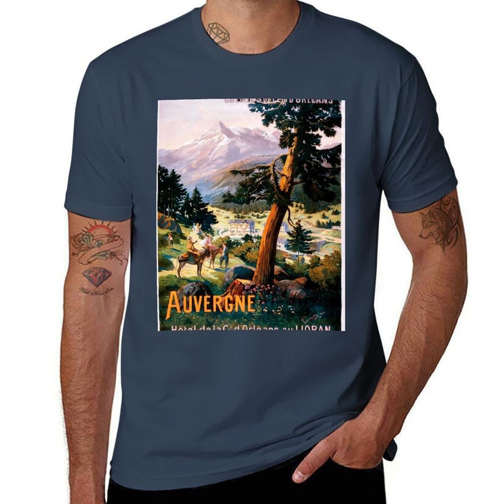 Auvergne, French Travel Poster T-Shirt T Shirts for Man Slim Fit T Shirt Men 100% Cotton Luxury Brand T-Shirt