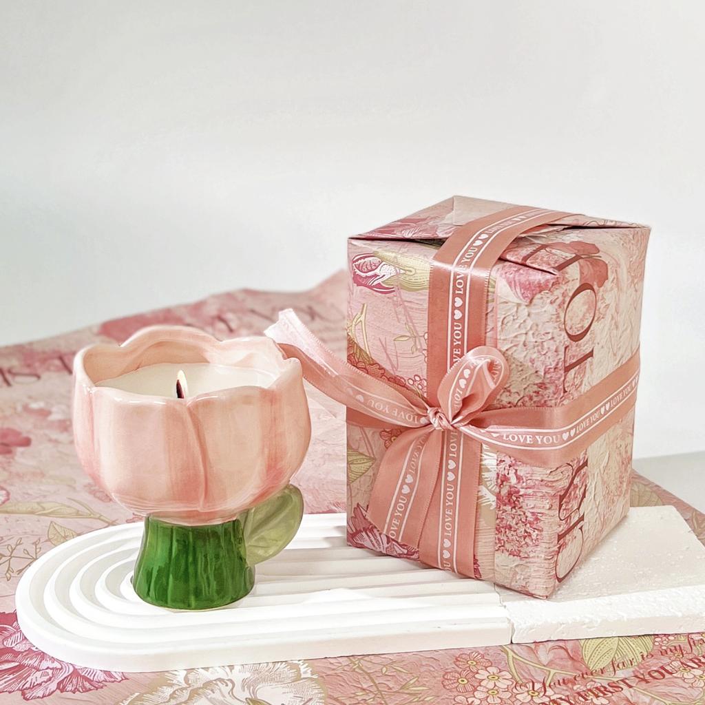 Tulip Scented Candle Gift Cute Creative Ceramic Cup Girl Gift Girl Best Friend Birthday Practical Fragrance