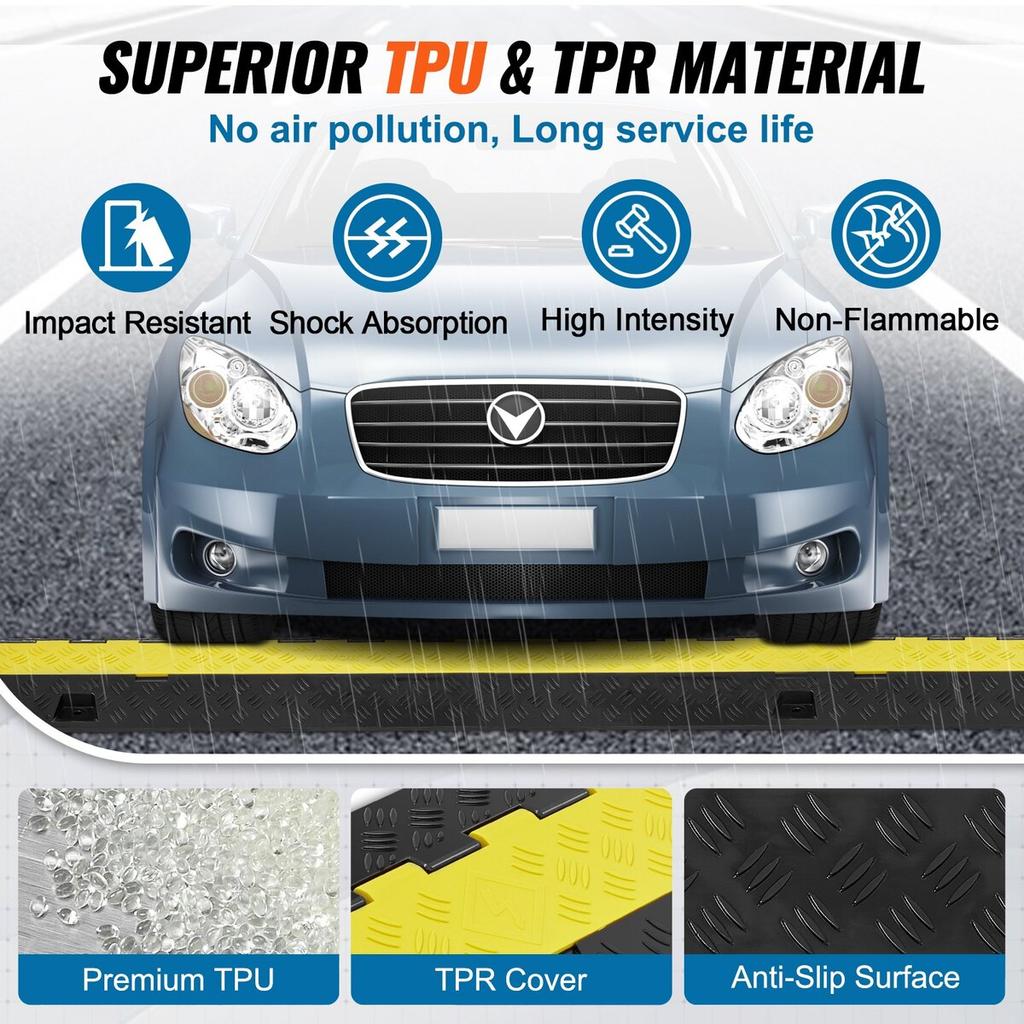 5 PCs Cable Protector Ramp, 2 Channel, 22000 Lbs/axle Capacity Heavy Duty TPU Wire Cover Ramp Hose Protector Ramp Driveway, Traffic Speed Bump with