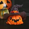 Halloween Pumpkin Resin Figurine - Mini Cute Pumpkin Statue with Hat, Home Decor for Cabinet, Living Room, Party