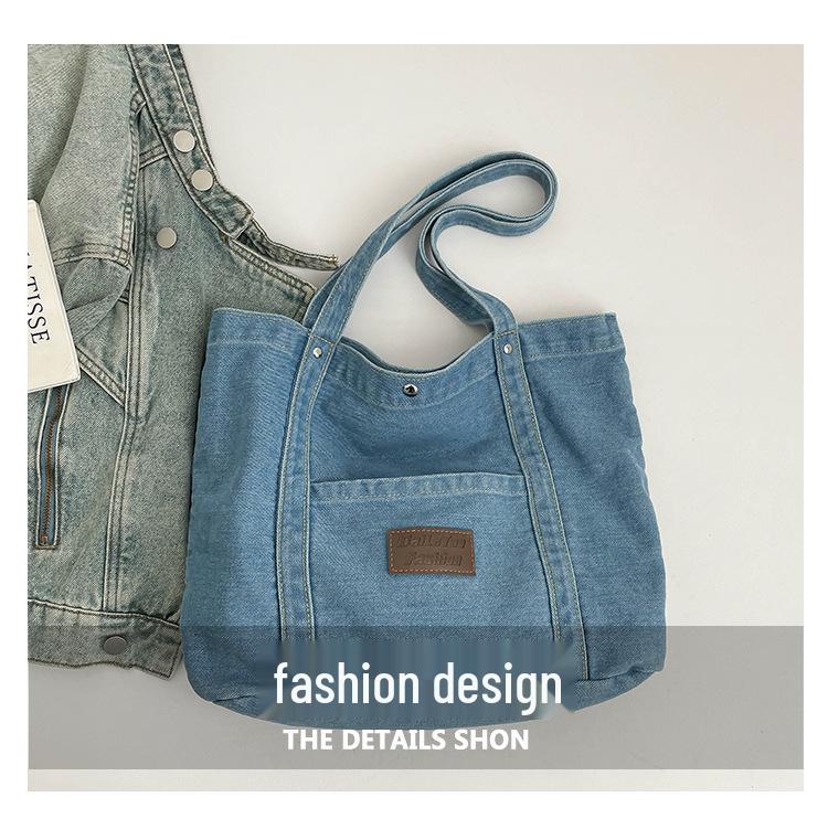 2026 Trendy Large Capacity Denim Tote Bag - Casual and Fashionable Shoulder Bag for Work and Commute