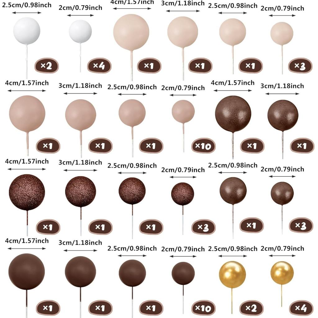 56 PCS Ball Cake Picks Colorful Ball Shaped Cake Topper Pearl Balls Cupcake Cake Insert Topper for Wedding Birthday Party