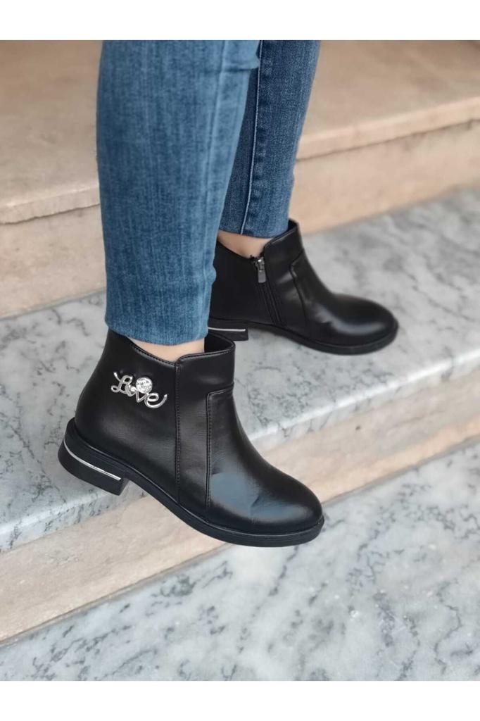 Women Modern Stylish Fashion Women Black Suede Zipper Flat Heel Half Winter Boots