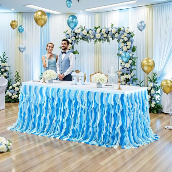 Curly Willow Table Skirt for Rectangle Round Tables 6ft Ruffle Tutu Table Cloth Reusable Table Skirt for Baby Shower Birthday Party Candy Cake Tables