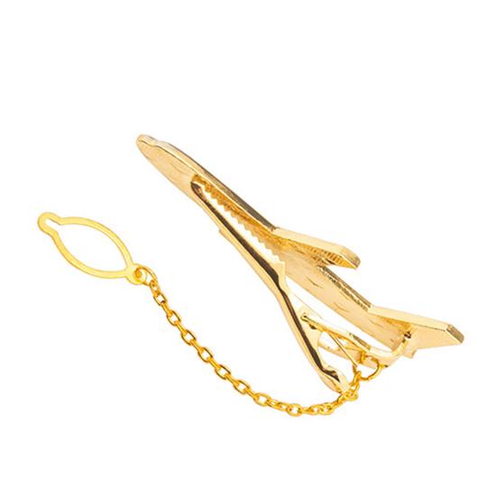 Men Tie Clip Golden Airplane Chain Styling Lapel Pin Detachable Design Practical Tie Tack Commuting Wear Accessory