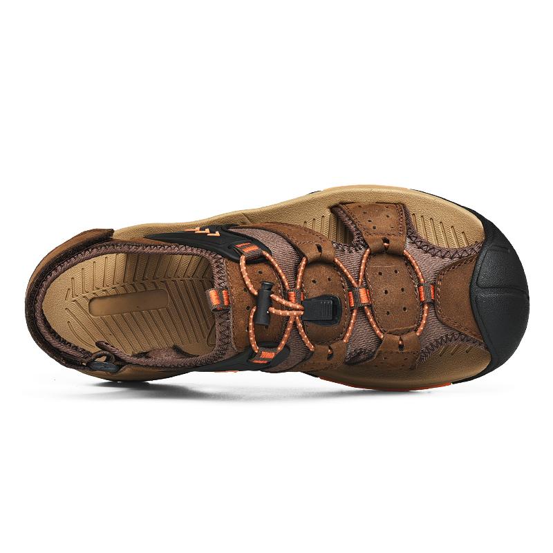 Fashion Golden Sapling Outdoor Men's Sandals Genuine Leather Flats Retro Mountain Trekking Footwear Classics Summer Beach Shoes for Men