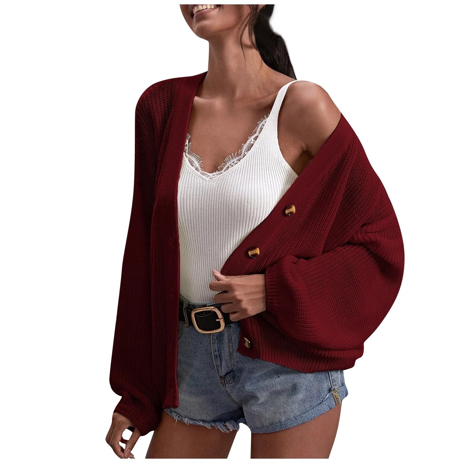 

Женская мода, повседневный однотонный кардиган с длинными рукавами и пуговицами на груди, топы, куртка M винный