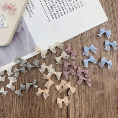 10Pcs Colorful Bow Pearlescent Yarn Bow French Elegant Charms Nail Art Decoration Craft Decoration Headwear