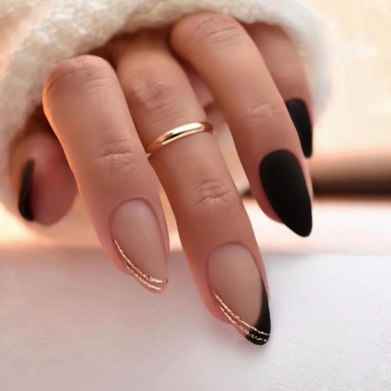 

Autumn Winter Chic Black French Glitter False Nails – INS Style