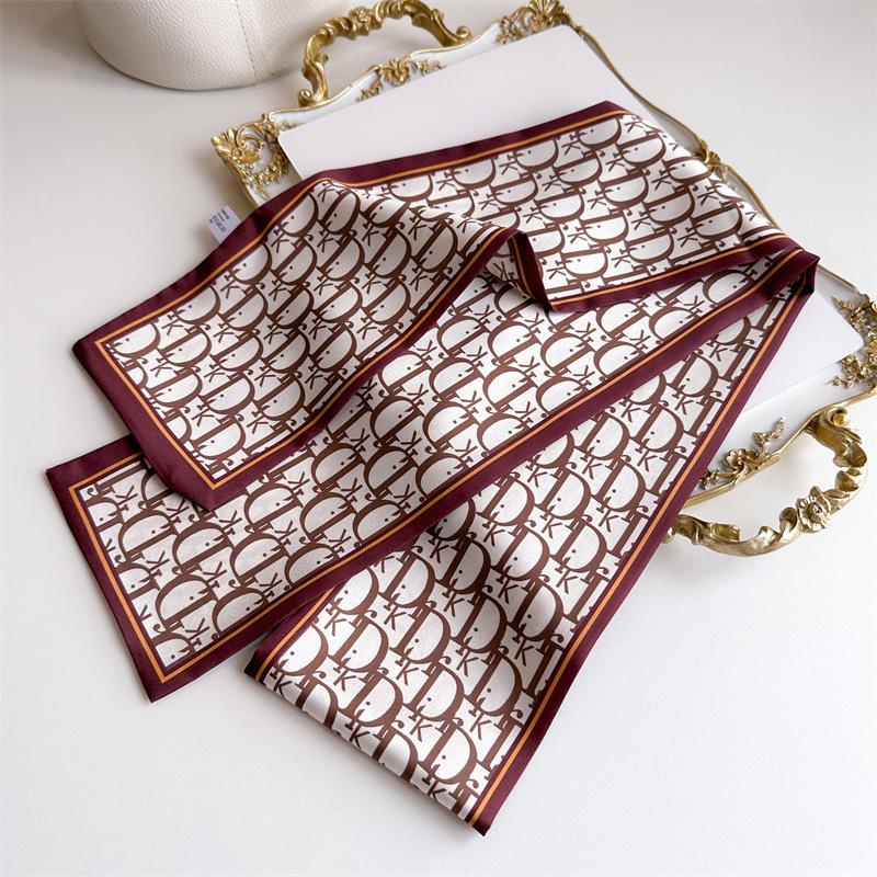 Simple geometric scarf light luxury streamer strap bag decoration suit scarf small long headband silk scarf women's printing narrow