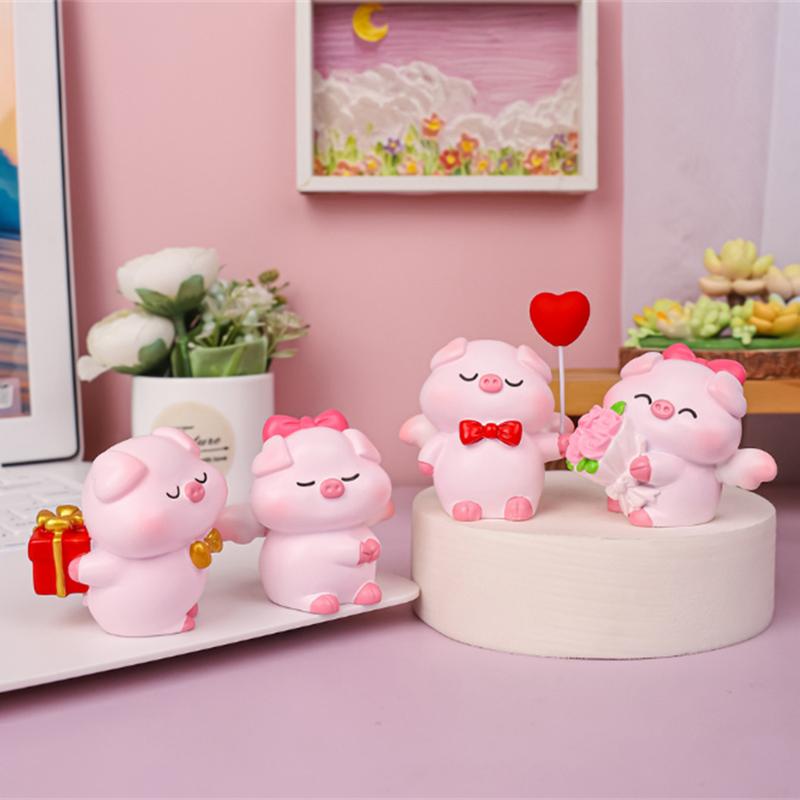 Cute Couple Pig Ornament Ornament Cartoon Valentine's Day Gift Cake Decoration Pig Baby Doll Desktop Car Decorations Gifts