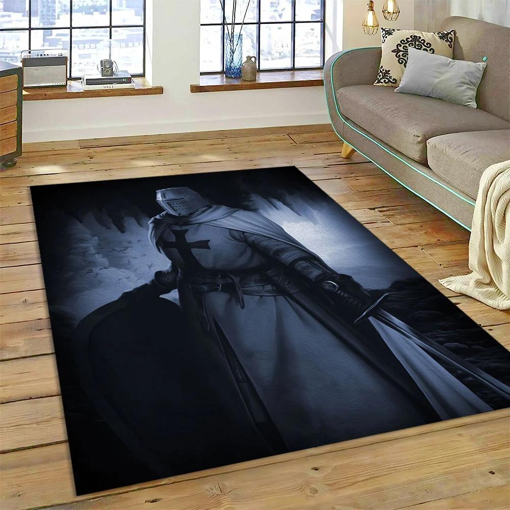 3D Templar Black Knight Crusaders Cartoon Carpet Rug for Home Living Room Bedroom Sofa Doormat Decor,Kids Area Rug Non-slip Mat