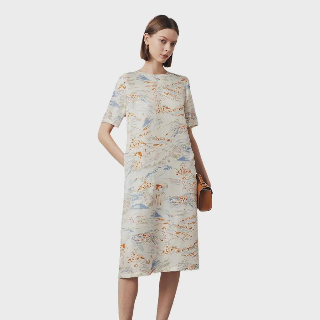 Ladies' Short-Sleeved Silk Dress - 2025 Spring/Summer, New Twill Silk, Chinese Style, 100% Mulberry Silk Skirt