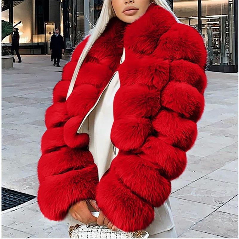 Luxury Faux Fur Jacket For Women Lapel Long Sleeve Spliced Short Warm Furry Winter Coat