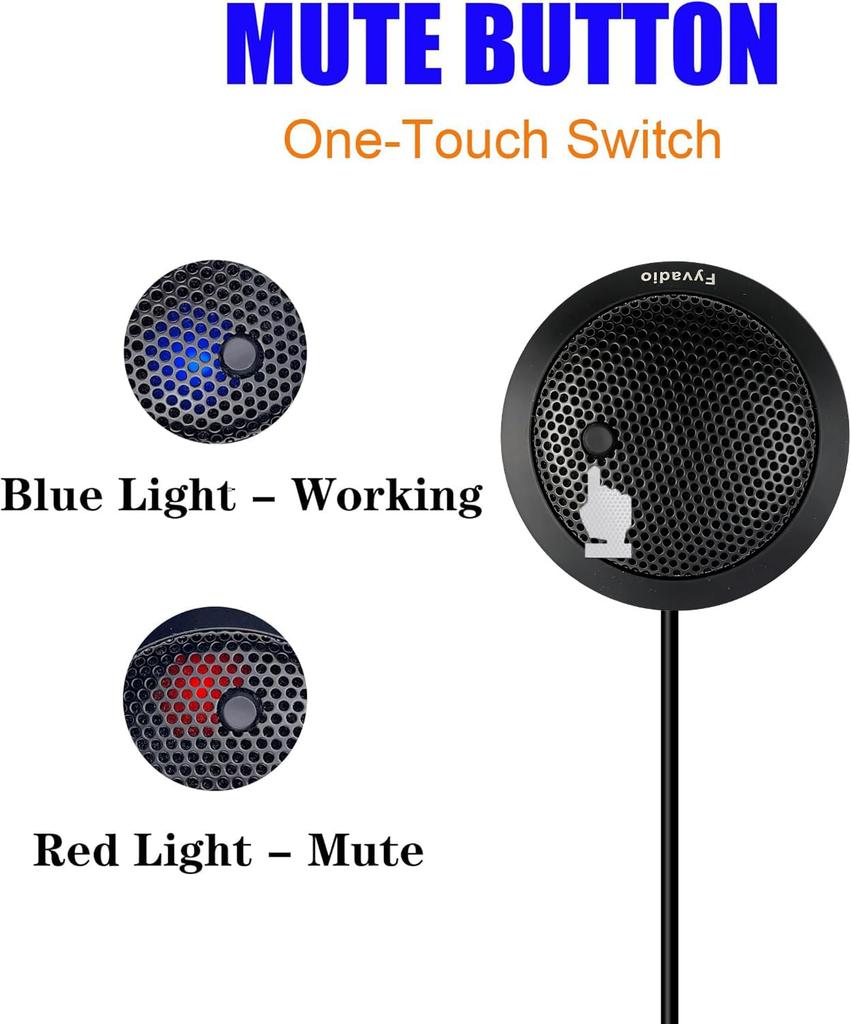 Fyvadio USB Conference Omnidirectional Condenser Microphone for with Mute Compatible with Online Zoom and Skype Plug and Play Microphone, 360° PC,