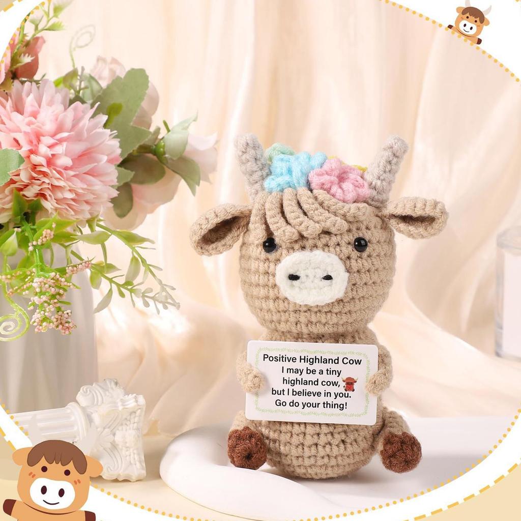 Crochet Highland Cow Doll Cute Emotional Cow Small Positive Crochet Doll Decorative Figurines