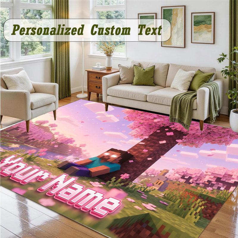 Crystal Velvet Square Rug Custom NameMinecraft Pattern Non Slip Home Floor Decor Rug