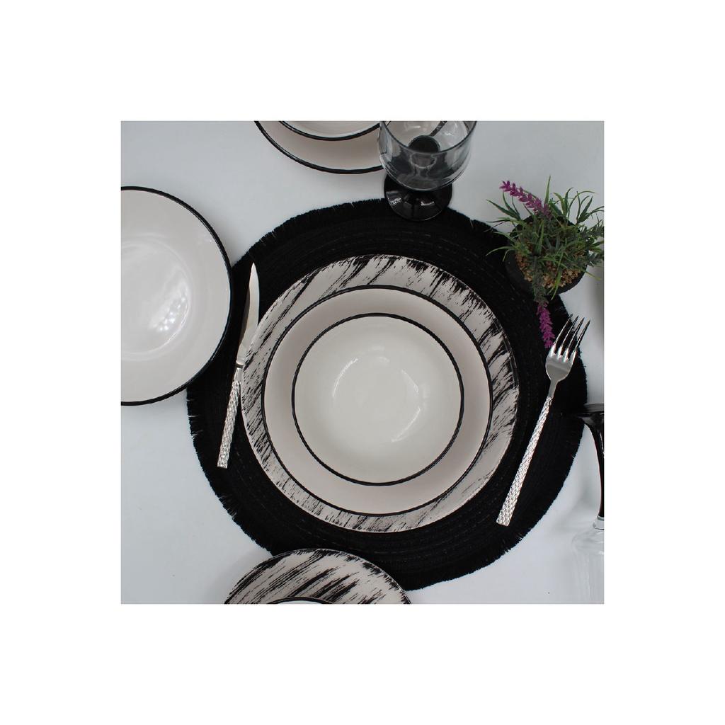 Anka 24 Piece Dinner Set For 6 People - Patterned Black Mesh