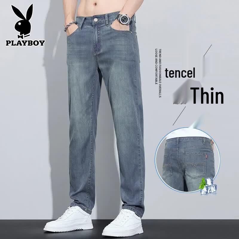 PLAYBOY Men s Ice Silk Tencel Loose Straight Jeans 31