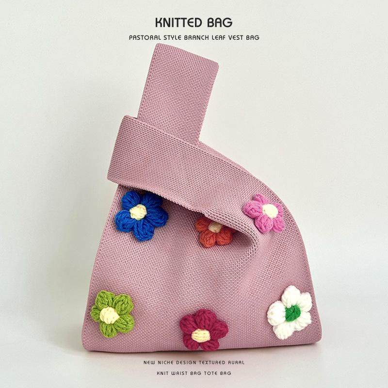 Niche Design Cute Colorful Floral Knit Shoulder Bag - Versatile, Large Capacity Tote