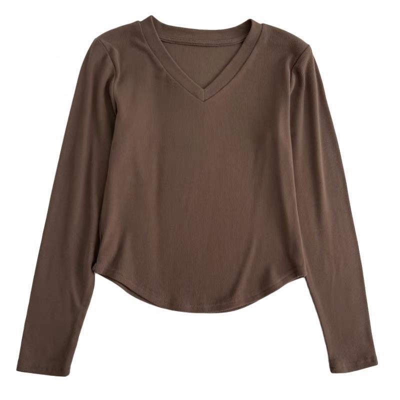 Pulover scurt moale și pufos, cu blană periată de toamnă și iarnă, cu temperament simplu, cu decolteu în V, cu mâneci lungi, cămașă slim și slăbită pentru femei