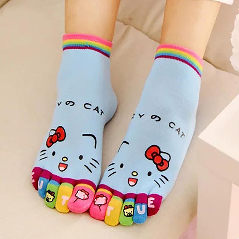 Kawaii Hello Kitty Five Finger Socks Anime Sanrio Kt Cat Y2K Soft Comfortable Floor Sock Home Socks Girl Gift