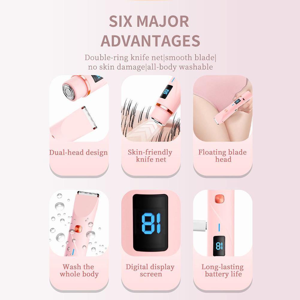 2 In 1 Dual-Head Women Electric Shaver Face Body Bikini Trimmer Digital Display Wet Dry Use Trimmer For Create A Perfect Figure