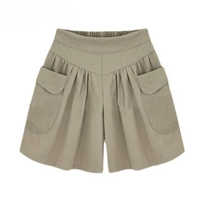 Women Fashion Summer Loose Casual Shorts Elastic Waist Beach Shorts Solid Color Breathable Wide Legs Pants