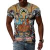 China Dunhuang Mural Art 3D Harajuku Printed Men's And Women's Summer Short-Sleeved Round Neck Literary Fashion T-shirt Top