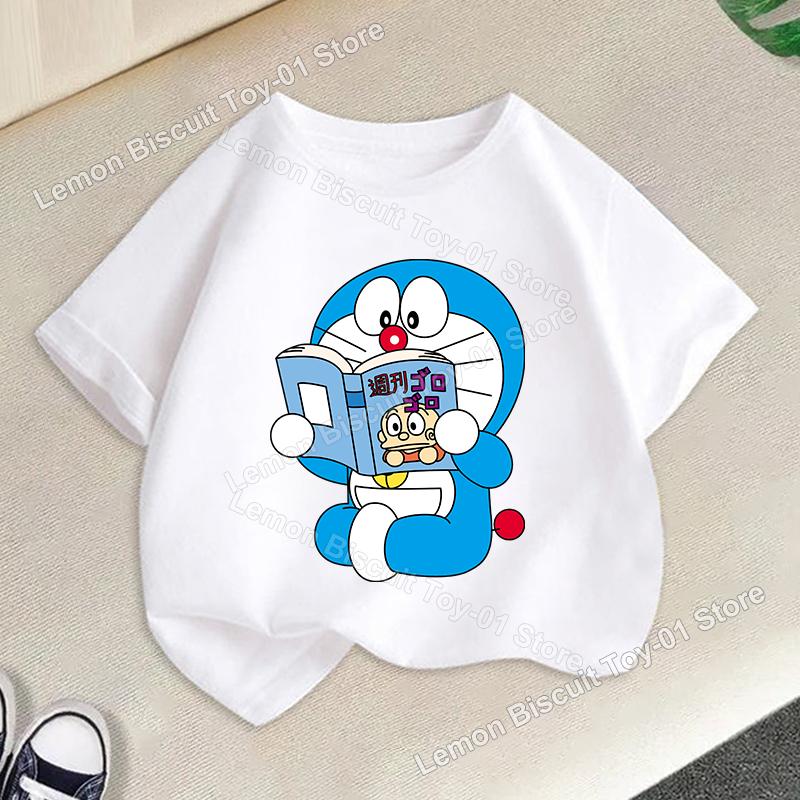 Doraemons Series Boys Girls Short Sleeve Top Summer Hot Cartoon T-shirt Cute Kids Base Clothes O-neck Funny Birthday Gift