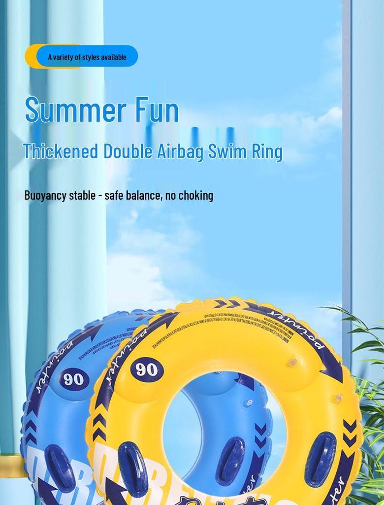 Thickened Adult Swimming Ring with Handles - Double-Layer Inflatable Lifebuoy for Water Activities