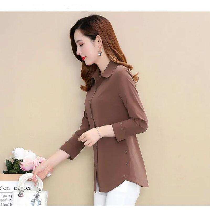 Frauen Frühling Herbst Neue Neun Viertel Sleeve Shirt Top Mama der Outwear Einfarbig Drehen Unten Kragen Bodenbildung Bluse m-5XL