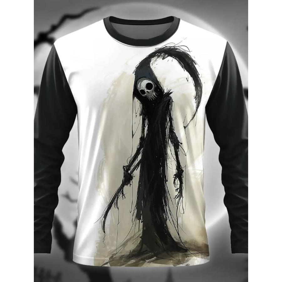 

Reaper Designer Retro Vintage Мужская футболка с 3D-принтом, уличная повседневная повседневная одежда на Хэллоуин с длинным рукавом и круглым вырезом S