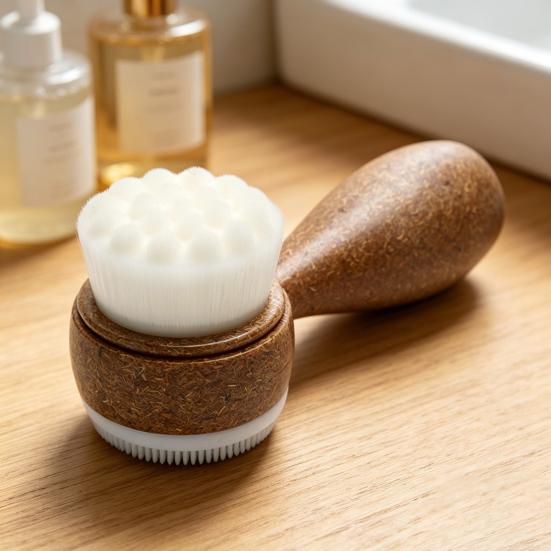 Mini Facial Cleansing Brush Dual-Sided Gentle Exfoliating Brush with Handle Hygienic Skincare Tool for Deep Pore Cleaning