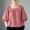 ZANZEA Women Square Collar Summer Casual 3/4 Sleeve Blouse