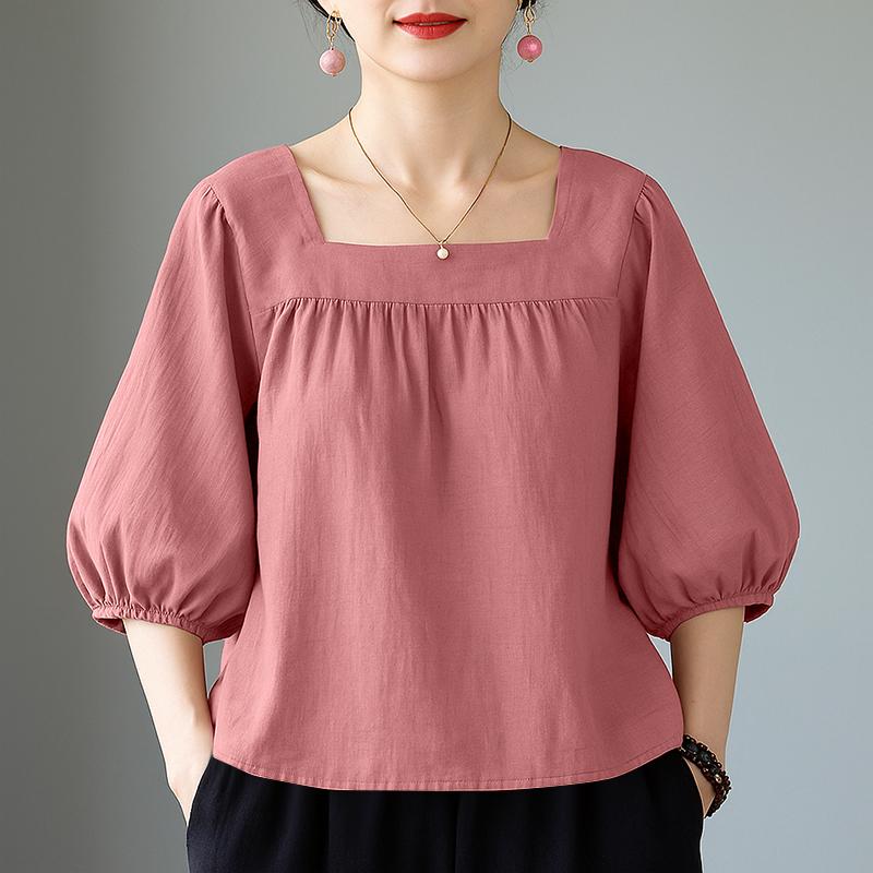 ZANZEA Women Square Collar Summer Casual 3/4 Sleeve Blouse