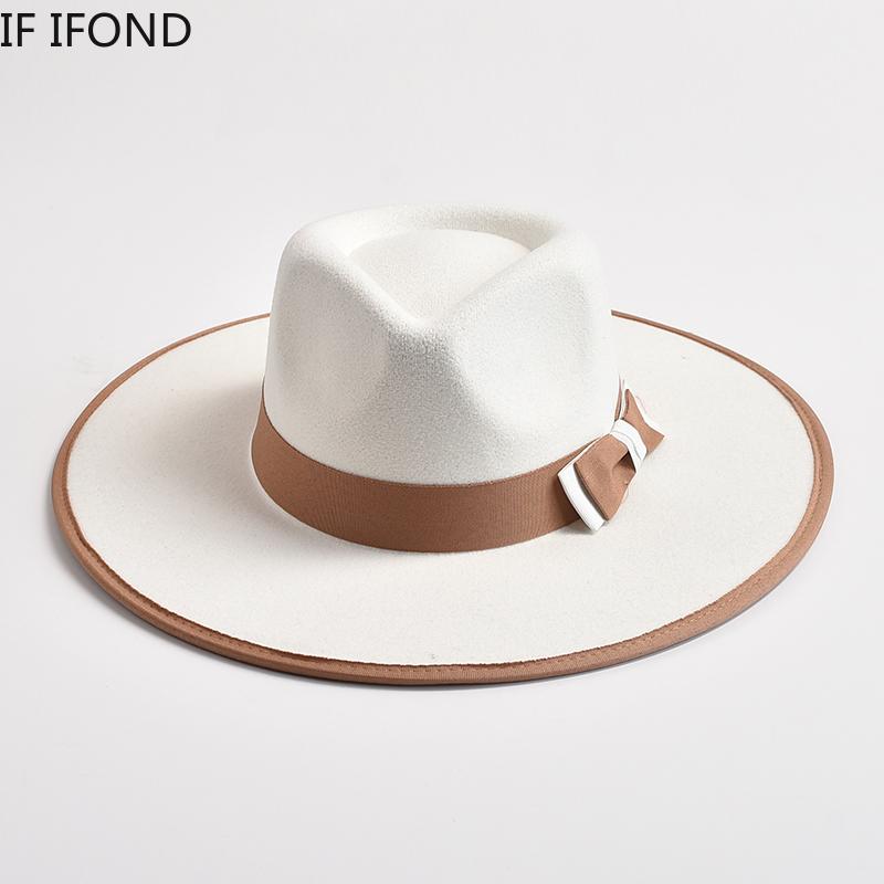 Elegant Fascinator Bow Tie Fedora Hat for Women 9.5cm Wide Brim Men Wool Church Jazz Hats Wedding Party Dress Cap