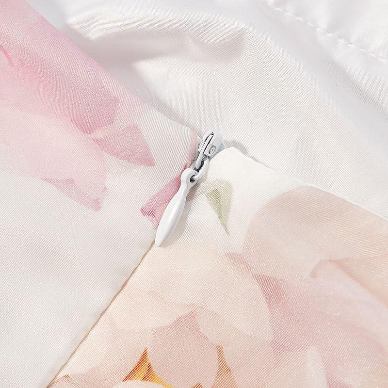 Kaslead New Women Clothes Western Style Fashion Print Slim Fit V-neck Flower Bud Skirt Hem Dress