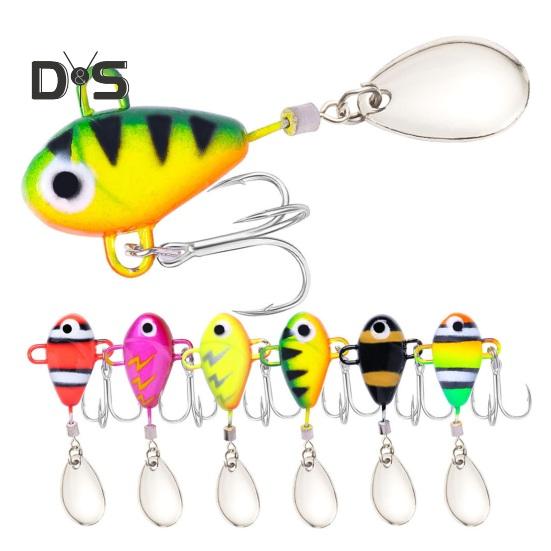 6Pcs 10G/5CM VIB Fishing Lure with Treble Hook Spinning Sequin Long Casting Metal Hard Artificial Spinner Bait Saltwater Freshwater Bass Walleye