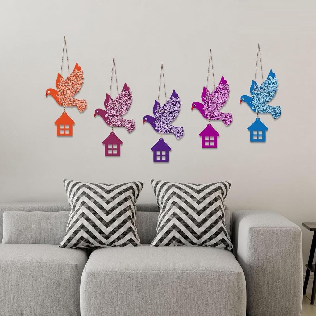 Vícebarevná dřevěná nástěnná dekorace létajících ptáků pro domácí dekoraci | Zahrada Balkon | Kancelář | Kavárna | Dekorativní závěs na dveře (Balení po 5)