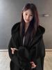 American Chic Black Hooded Women's Oversized Sweatshirt with Plus Velvet - Early Autumn/Winter 2026